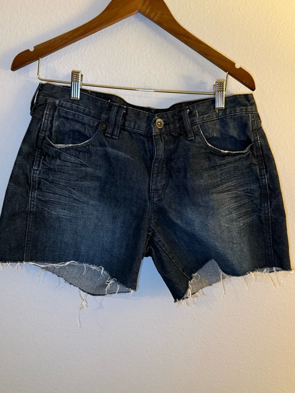 Madewell Dark Blue Distressed Denim Cutoff Shorts